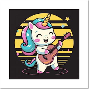 Unicorn playing guitar Posters and Art